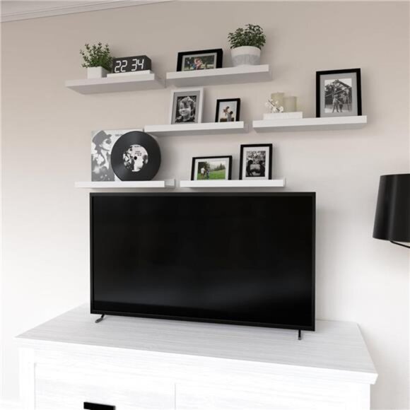 Floating Shelves Set of 6, White Wall Shelves with Lip, Display Shelves - Picture 5 of 7